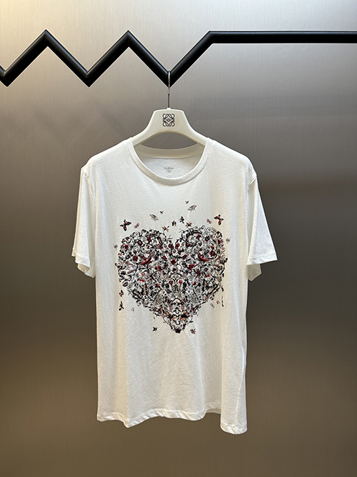ディオールコピー レディース愛の花の刺繍半袖Tシャツ