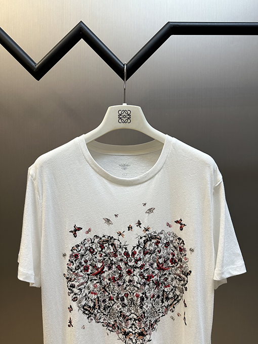 ディオールコピー レディース愛の花の刺繍半袖Tシャツ