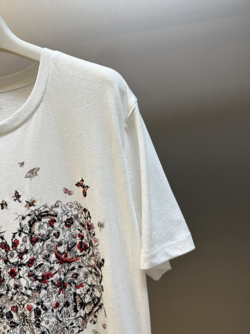 ディオールコピー レディース愛の花の刺繍半袖Tシャツ