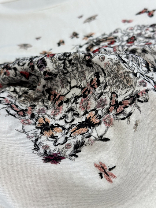ディオールコピー レディース愛の花の刺繍半袖Tシャツ