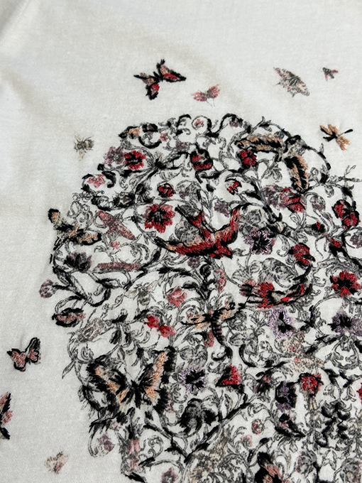 ディオールコピー レディース愛の花の刺繍半袖Tシャツ
