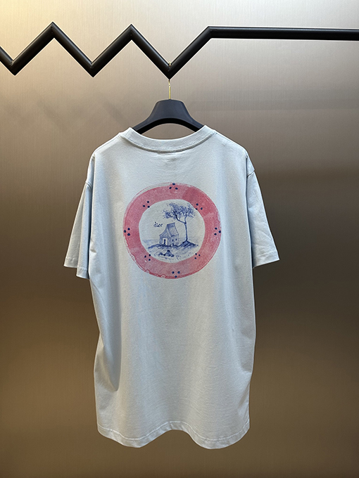 ディオール ピンクのプリント半袖Tシャツ