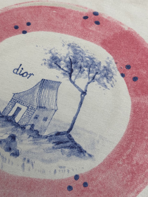 ディオール ピンクのプリント半袖Tシャツ