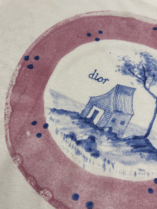 ディオール ピンクのプリント半袖Tシャツ