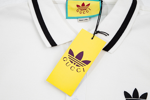Guci X Adidas 小さなロゴ刺繍パッチワーク半袖ポロシャツ