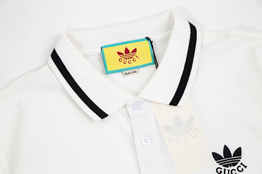 Guci X Adidas 小さなロゴ刺繍パッチワーク半袖ポロシャツ