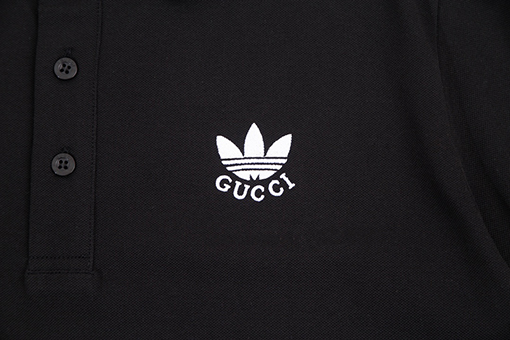 Guci X Adidas 小さなロゴ刺繍パッチワーク半袖ポロシャツ