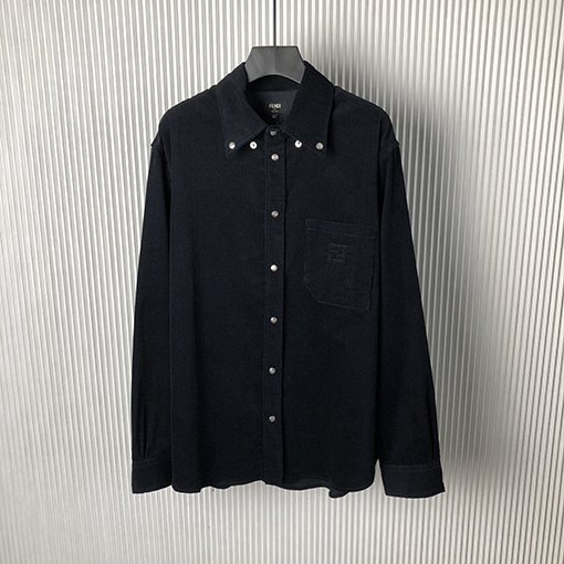 フェンディコピー新しい青いコーデュロイ長袖シャツ