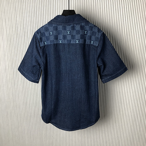 ルイヴィトンアルファベット刺繍デニム半袖シャツ