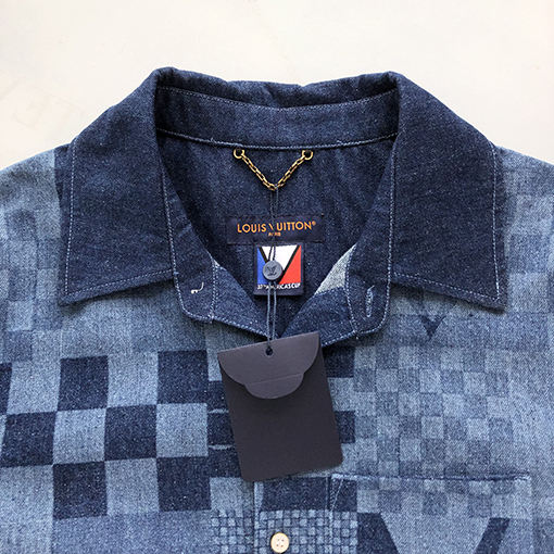 ルイヴィトンアルファベット刺繍デニム半袖シャツ