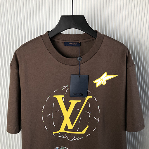 ルイヴィトン新しいラインストーンコンパスウォッシュコットン半袖Tシャツ