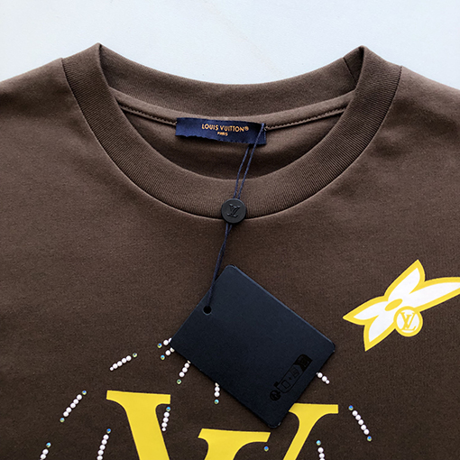 ルイヴィトン新しいラインストーンコンパスウォッシュコットン半袖Tシャツ