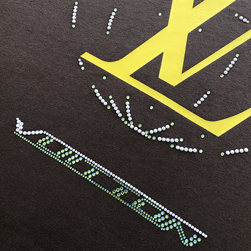 ルイヴィトン新しいラインストーンコンパスウォッシュコットン半袖Tシャツ