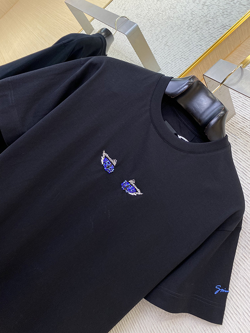 ジバンシイ 新しいラインストーン猫の目刺繍半袖Tシャツ