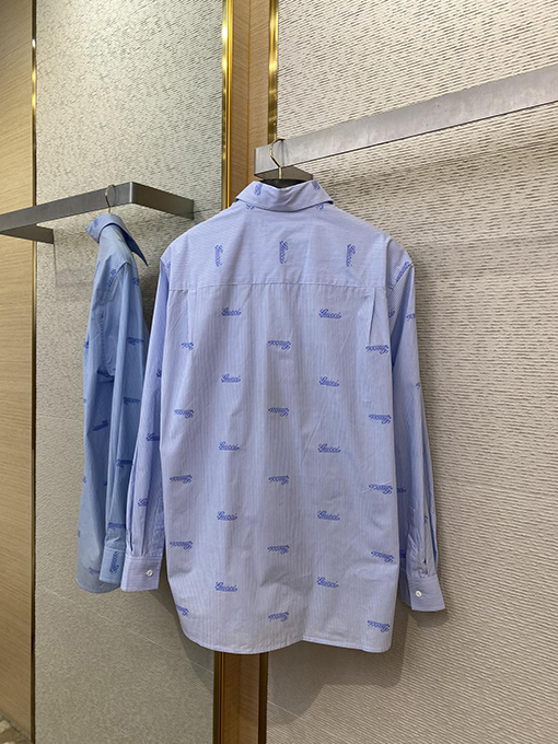 グッチ 新しいロゴ文字刺繍ラペルシャツ