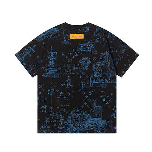 ルイヴィトン ファッショナブルな街の風景アルファベットプリント半袖Tシャツ