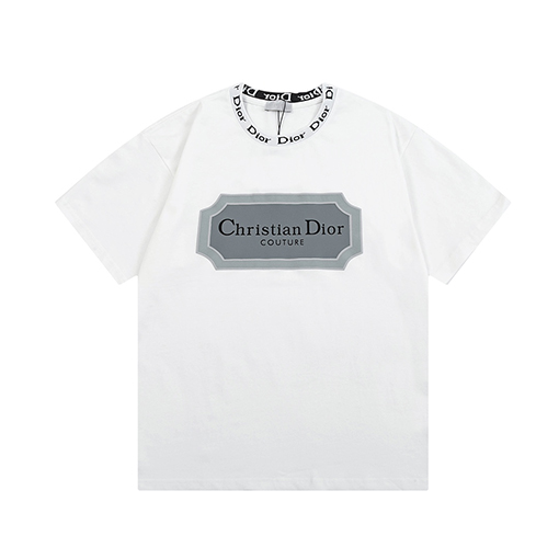 ディオールコピー アルファベットリボンピンカラーシルバーフレームプリント半袖Tシャツ