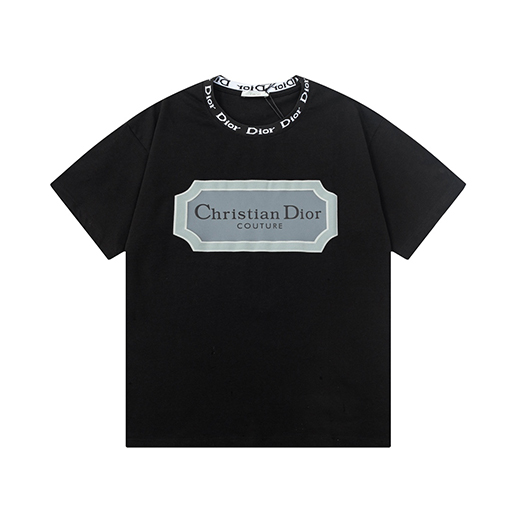 ディオールコピー アルファベットリボンピンカラーシルバーフレームプリント半袖Tシャツ