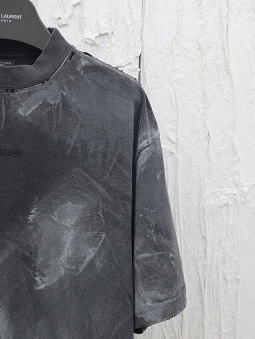 バレンシアガ  新しい手描きの磨かれた古い半袖Tシャツ