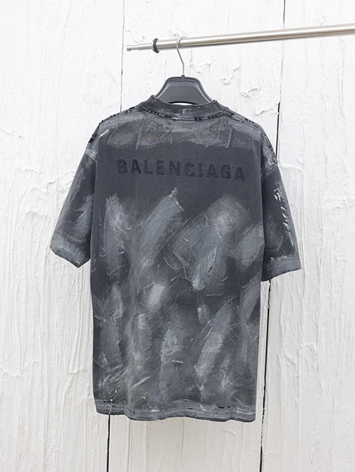 バレンシアガ  新しい手描きの磨かれた古い半袖Tシャツ