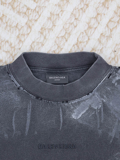 バレンシアガ  新しい手描きの磨かれた古い半袖Tシャツ