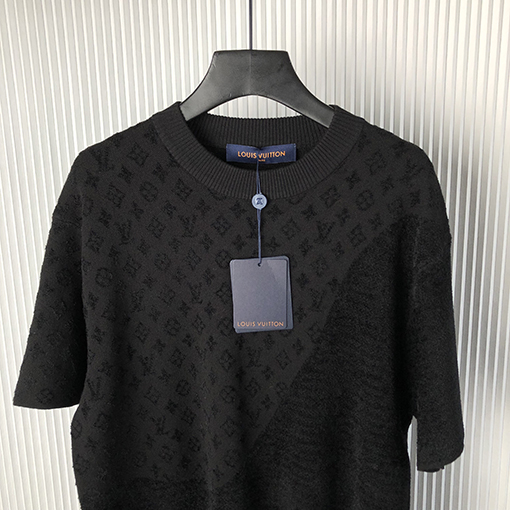 ルイヴィトン新しいジャカード半袖ラウンドネックニットTシャツ