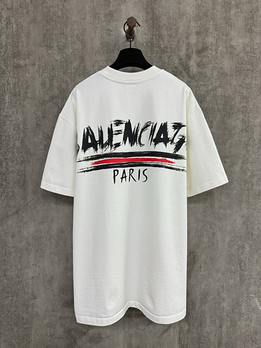 バレンシアガスーパーコピー 落書きスタイルのプリントヘビーパウンド半袖Tシャツ