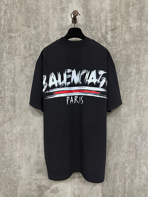 バレンシアガスーパーコピー 落書きスタイルのプリントヘビーパウンド半袖Tシャツ