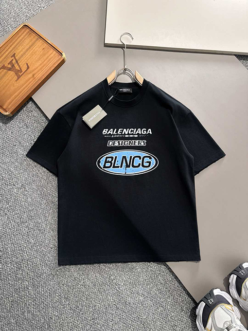 バレンシアガコピー 新しい壊れたクラックプリントコットンラウンドネック半袖Tシャツ