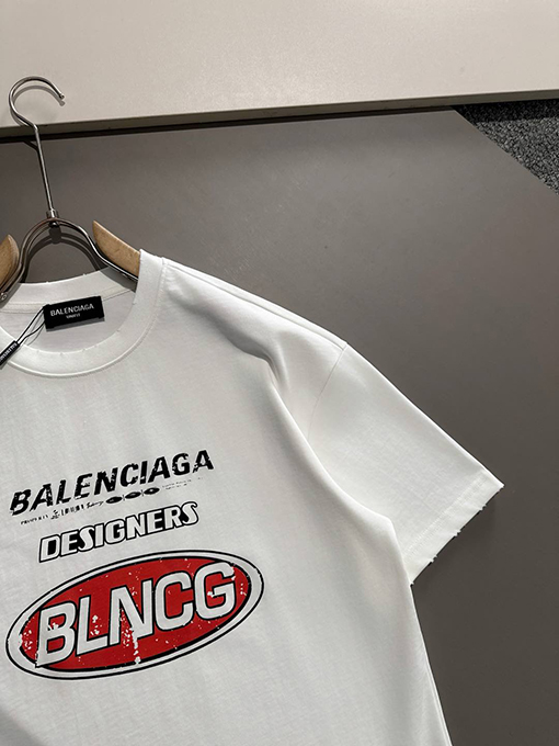 バレンシアガコピー 新しい壊れたクラックプリントコットンラウンドネック半袖Tシャツ
