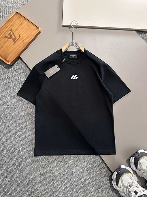 バレンシアガ 新しいプリントコットンクルーネック半袖Tシャツ