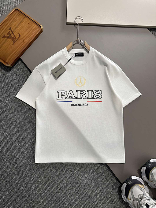バレンシアガ 新しいエッフェル塔プリントコットンラウンドネック半袖Tシャツ