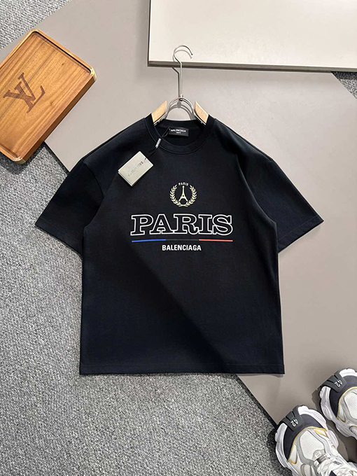 バレンシアガ 新しいエッフェル塔プリントコットンラウンドネック半袖Tシャツ