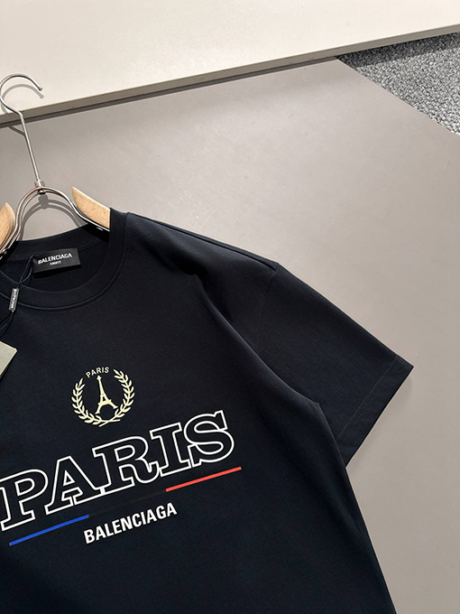 バレンシアガ 新しいエッフェル塔プリントコットンラウンドネック半袖Tシャツ