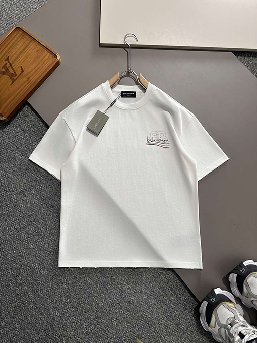 バレンシアガ 新しいダブルB波プリントコットンラウンドネック半袖Tシャツ