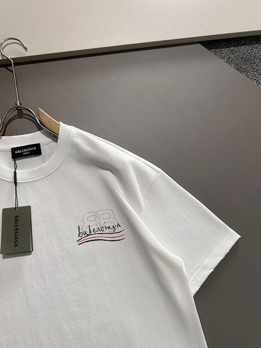 バレンシアガ 新しいダブルB波プリントコットンラウンドネック半袖Tシャツ