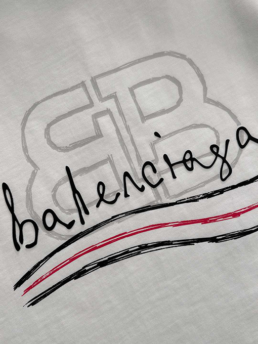 バレンシアガ 新しいダブルB波プリントコットンラウンドネック半袖Tシャツ