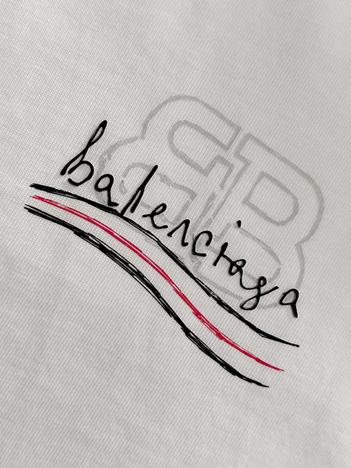 バレンシアガ 新しいダブルB波プリントコットンラウンドネック半袖Tシャツ