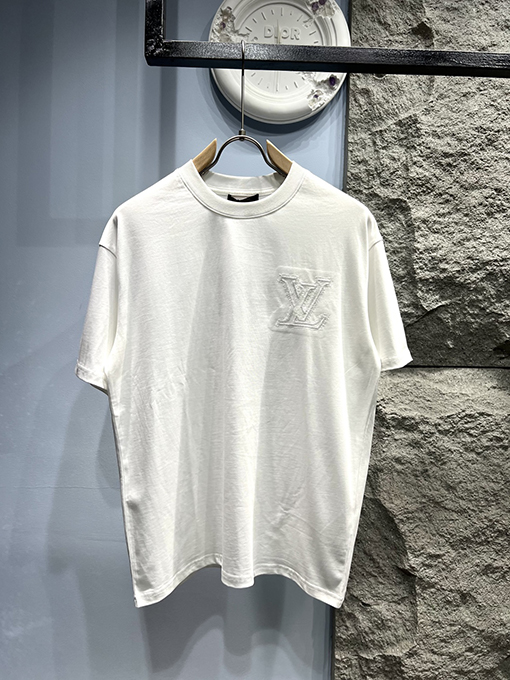 ルイヴィトン新しい刺繍ロゴ半袖Tシャツ