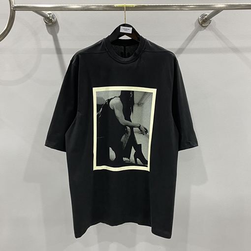 リックオウエンスマスタープリントオーバーサイズルーズフィットコットンベーシックTシャツ