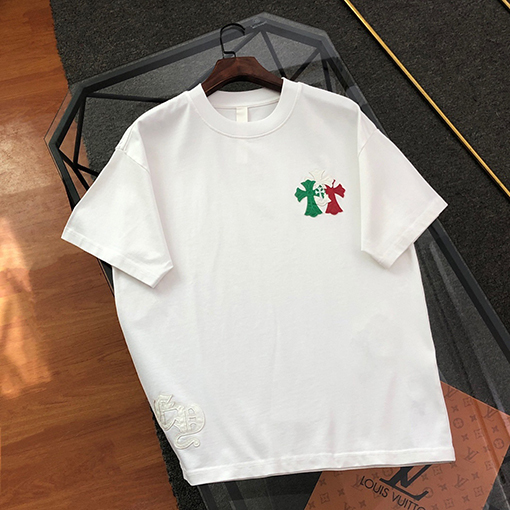 クロムハーツ皮貼り刺繍半袖tシャツ