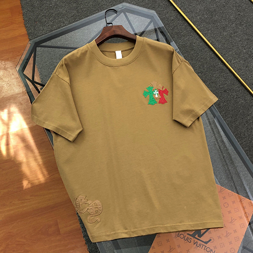 クロムハーツ皮貼り刺繍半袖tシャツ