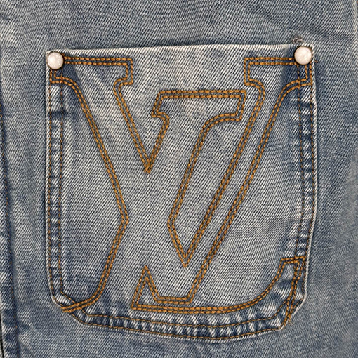 ルイヴィトンロゴ刺繍ジッパー長袖デニムジャケット
