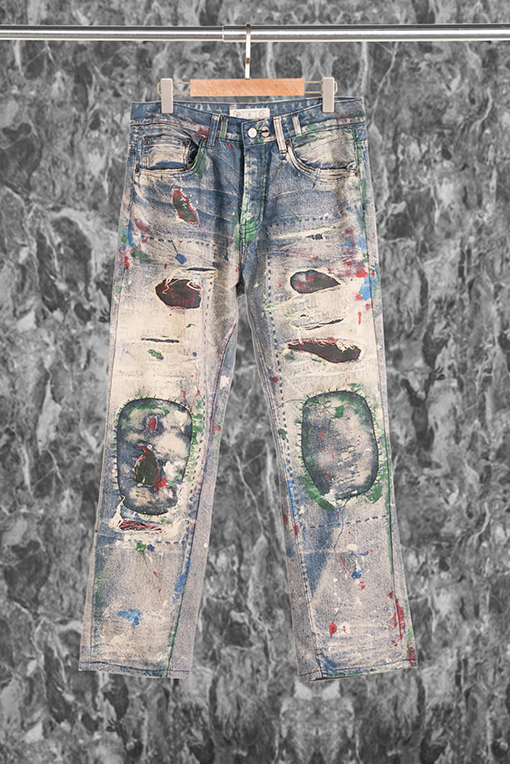 アクネストゥディオズコピー水墨落書き穴が開いた重工ジーンズ