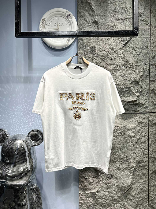 プラダジャカード刺繍の大きな半袖Tシャツ