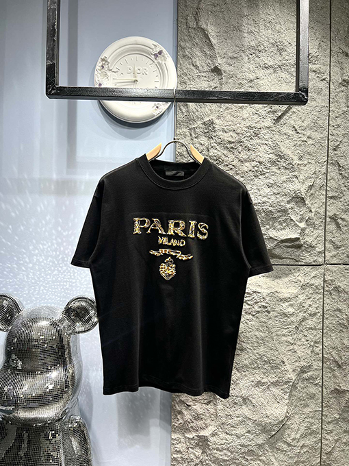 プラダジャカード刺繍の大きな半袖Tシャツ