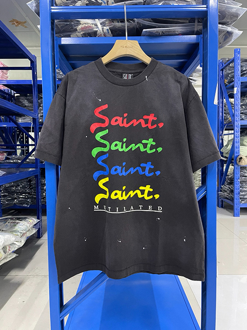 セント マイケル25SS “MUTILATED”アルファベットプリントウォッシュヴィンテージTシャツ