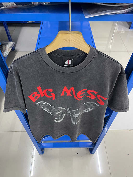 セント マイケル25SS“BIG MESS”蝶しかめっ面ウォッシュヴィンテージTシャツ