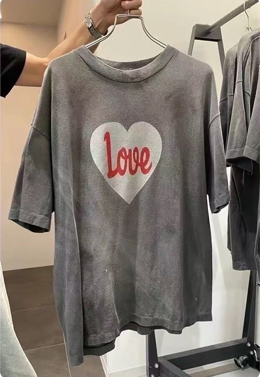セント マイケル25SS“LOVE“愛の文字プリントウォッシュ古いTシャツ