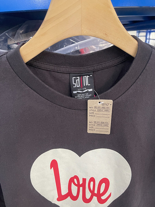 セント マイケル25SS“LOVE“愛の文字プリントウォッシュ古いTシャツ
